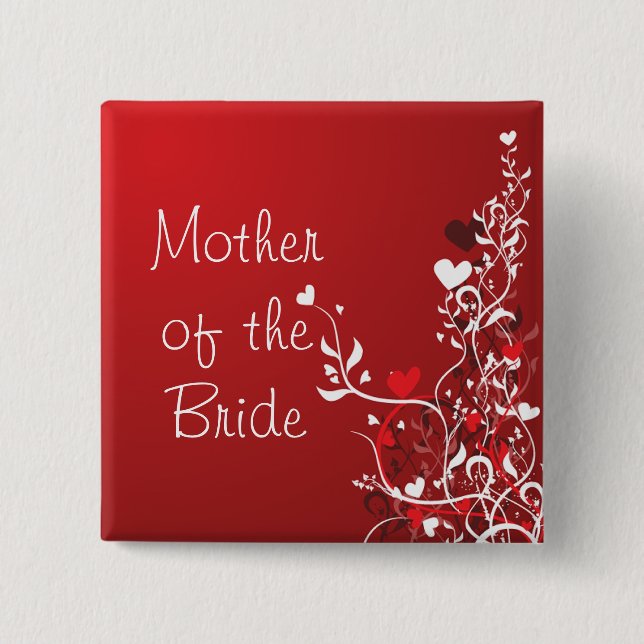 Mother of the Bride ---- Red Scroll 2 Inch Square Button (Front)