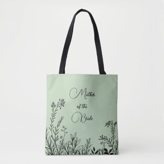 Mother of the Bride Sage Wildflower Doodle Tote Bag (Front)