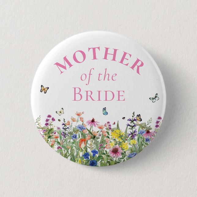 Mother of the Bride - Summer Floral & Butterflies 2 Inch Round Button (Front)