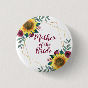 Mother of the Bride Sunflower Geometric Burgundy 1 Inch Round Button