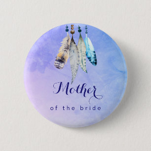 Mother of the bride Watercolor Feathers 2 Inch Round Button