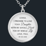 Mother of the Bride Wedding Gift From Groom Silver Plated Necklace<br><div class="desc">Beautiful and classic gift for the Mother of the BRIDE from Groom personalized with the Mother of the Bride's name,  Groom's name,  and wedding date</div>
