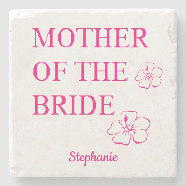 Mother Of The Bride Wedding Gift Pink Floral Stone Coaster (Front)