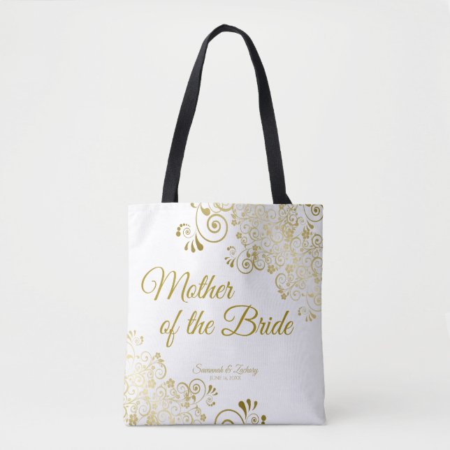 Mother of the Bride Wedding Tote Bag Gold White (Front)