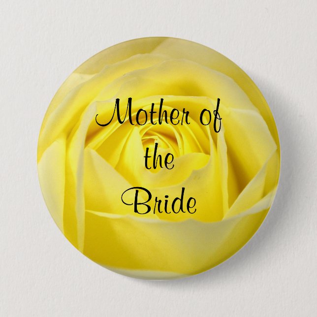 Mother of the Bride, Yellow Rose 3 Inch Round Button (Front)
