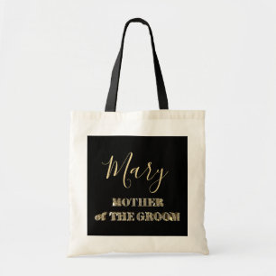 Mother of The Groom Black Gold Glitter Typography Tote Bag