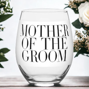 Mother of the Groom Black Modern Elegant Custom Stemless Wine Glass