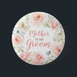 Mother of the Groom Blush Floral Wedding Favours 2 Inch Round Button<br><div class="desc">This feminine design features gorgeous watercolor blush pink roses with gold leaf accents</div>