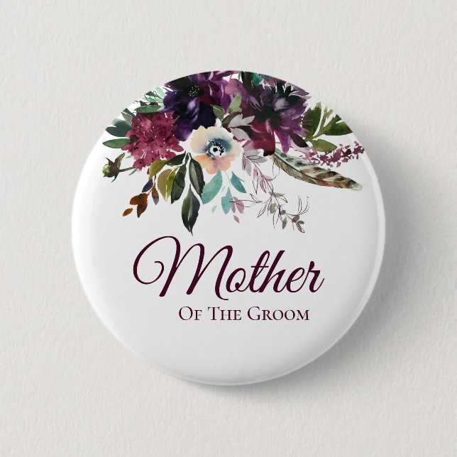 Mother Of The Groom Burgundy Floral  2 Inch Round Button (Front)