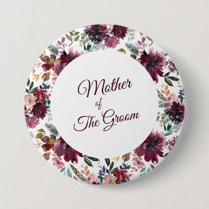 Mother Of The Groom Burgundy Garden Flower Pattern 3 Inch Round Button