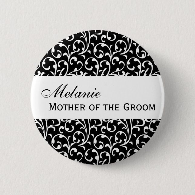 MOTHER OF THE GROOM Button Black and White Damask (Front)