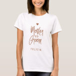 Mother of the groom copper glitter typography name T-Shirt<br><div class="desc">Glam elegant mother of the groom custom bridal shower t-shirt with a copper glitter brushed handwritten like typography script and a small heart.           Easy to personalize with her name.            Suitable for trendy modern glamourous wedding bridal parties.</div>