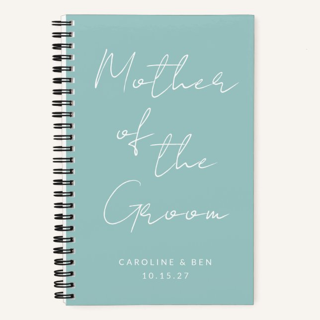 Mother of the Groom Custom Wedding Aqua Blue Notebook (Front)
