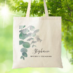 Mother of the Groom Eucalyptus Greenery Custom Tote Bag<br><div class="desc">This elegant Mother of the Groom Tote Bag is decorated with watercolor eucalyptus leaves in soft shades of green. Easily customizable. To edit further use the Design Tool to change the font, font size, or colour. Because we create our artwork you won't find this exact image from other designers. Original...</div>