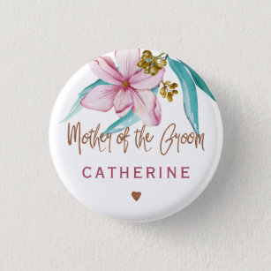 Mother of the groom floral copper bridal shower 1 inch round button