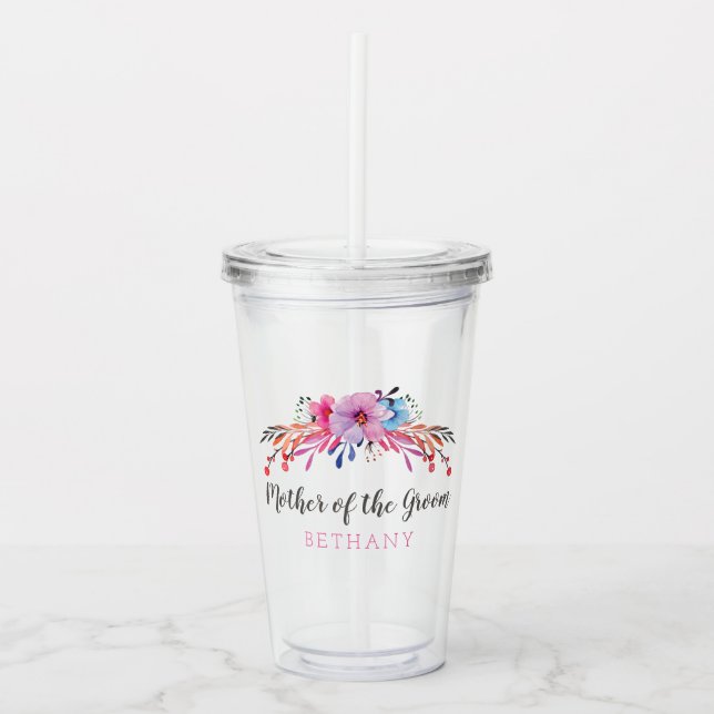 Mother of the Groom Floral Personalized Acrylic Tumbler (Front)