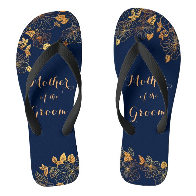 Mother of the Groom Gold Foliage Navy Blue  Flip Flops (Footbed)