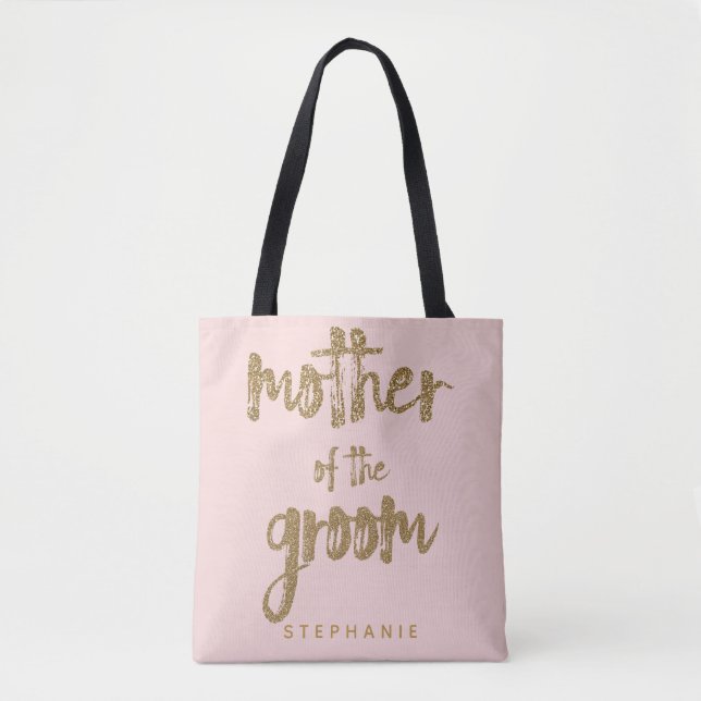 Mother of the Groom Gold Glitter Blush PInk Tote Bag (Front)