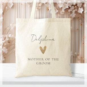 Mother of the Groom Gold Heart Modern Script Tote Bag