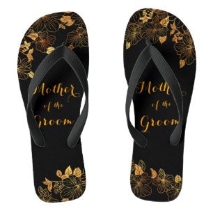 Mother of the Groom Luxury Black & Gold Foliage Flip Flops
