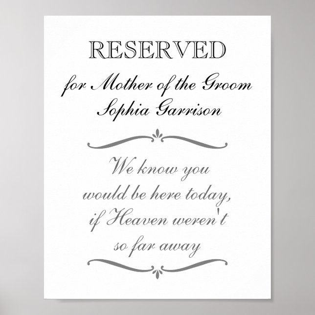 Mother of the Groom Memorial Reserved Wedding Poster (Front)