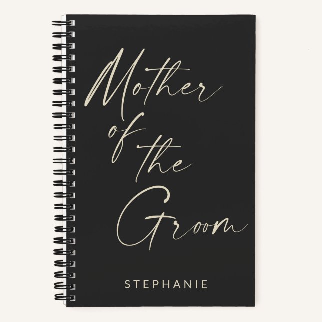 Mother of the Groom Minimalist Personalized Black Notebook (Front)