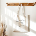 Mother of the Groom Minimalist Personalized Script Tote Bag<br><div class="desc">Celebrate your special role with our Mother of the Groom Minimalist Tote Bag. This personalized bag features a clean and elegant design, perfect for carrying wedding essentials or daily items with style. The simple yet chic typography makes it a timeless keepsake that honours your place in your son's big day....</div>