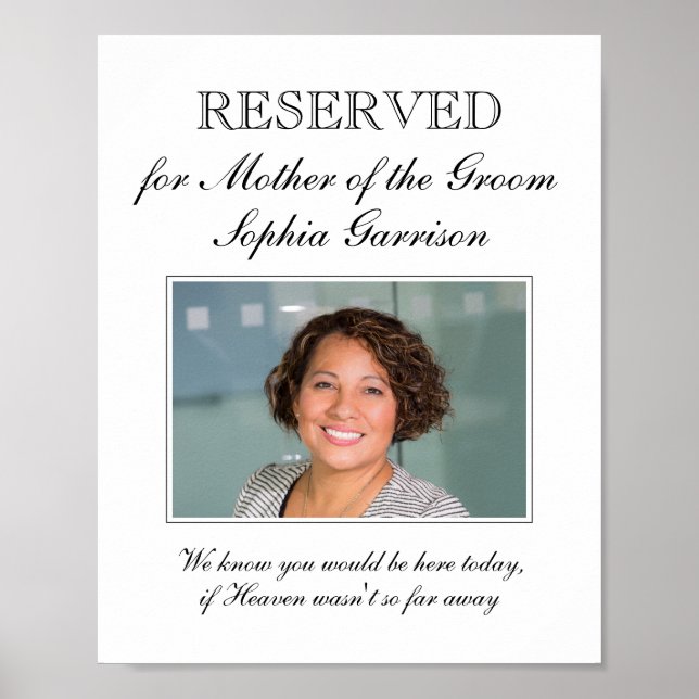 Mother of the Groom Photo Wedding Memorial Poster (Front)