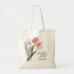 Mother of the Groom Pink Tulips Wedding Tote Bag<br><div class="desc">Mother of the Groom modern wedding tote bag depicts a simple sketched floral watercolor design including pink spring tulips with green and grey leaves.</div>