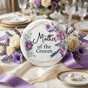 Mother of the Groom Purple Floral Wedding 2 Inch Round Button