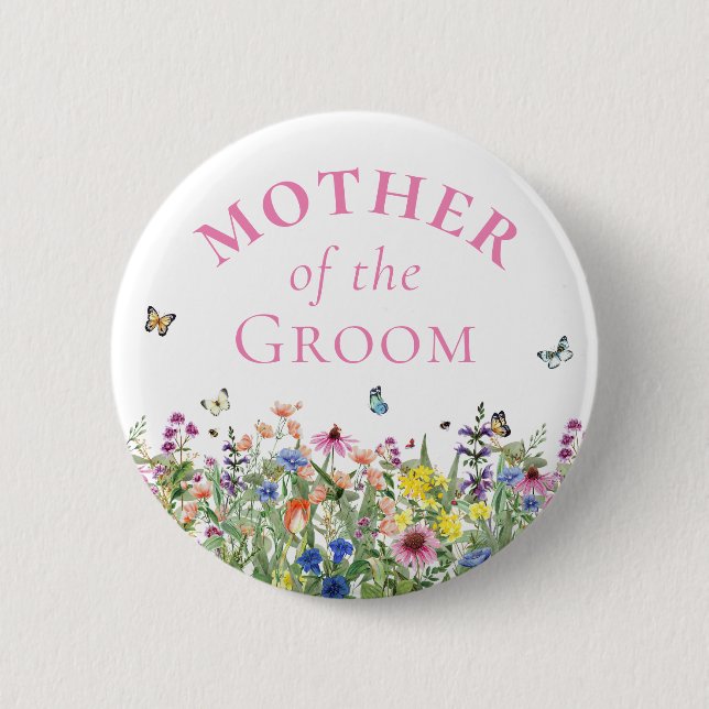 Mother of the Groom - Summer Floral & Butterflies 2 Inch Round Button (Front)