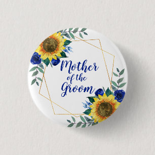 Mother of the Groom Sunflower Geometric Blue 1 Inch Round Button