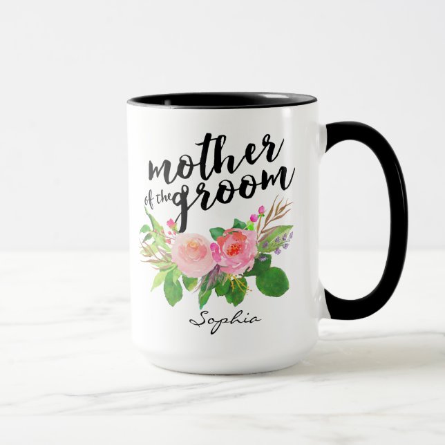 Mother of the Groom Watercolor Floral Personalized Mug (Right)