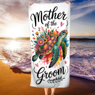 Mother of the Groom Watercolor Floral Turtle Beach Towel
