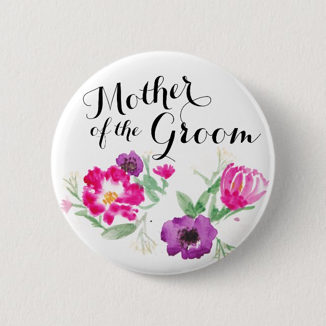 Mother of the Groom Watercolor Flowers Button (Front)