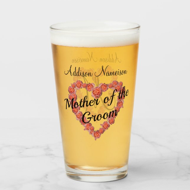Mother of the Groom Wedding  Floral Heart monogram Glass (Back Filled)