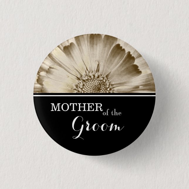Mother of The Groom Wedding Gold Daisy 1 Inch Round Button (Front)