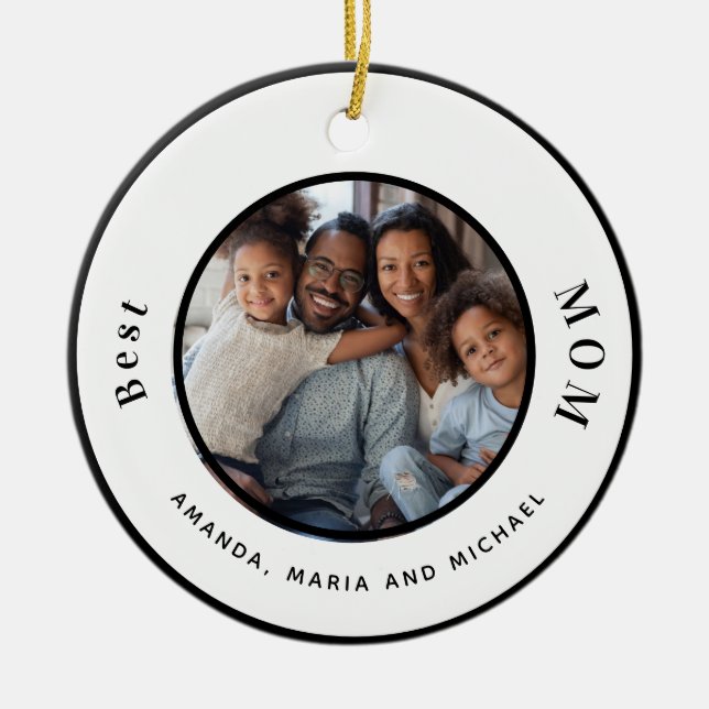 Mother photo black white names ceramic ornament (Front)