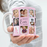 Mother photo collage pink coffee mug<br><div class="desc">A gift for your mother, celebrating her life with a collage of 14 photos. Black text: Best Mom Ever. Personalize and use your own photos of her, children, husband, pets, friends. Elegant pink background. Perfect as a Mother's Day gift, for birthdays and Christmas.</div>