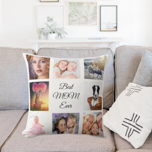 Mother photo collage white throw pillow