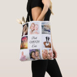 Mother photo collage white tote bag<br><div class="desc">A gift for your mother celebrating her life with a collage of 8 photos.  Black text: Best Mom Ever. Use photo of her,  children,  husband,  pets,  friends,  parents,  her dream travel destination. White background. Perfect as a Mother's Day gift or for birthdays and Christmas.</div>