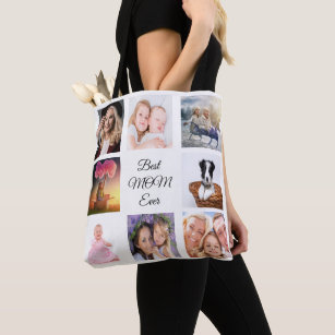 Mother photo collage white tote bag