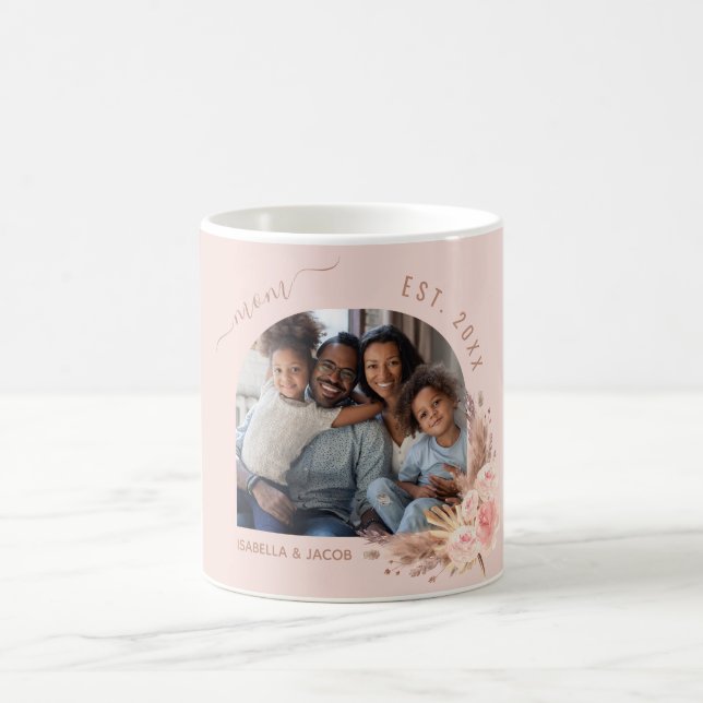 Mother photo pampas grass rose gold pink mom coffee mug (Center)