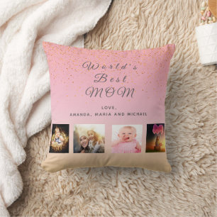 Mother pink photo collage throw pillow