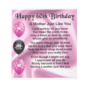 Mother Poem - 60th Birthday Notepad