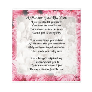 Mother Poem - Pink Floral Design Notepad