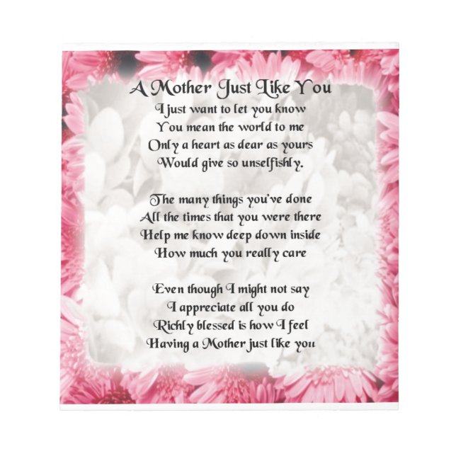 Mother Poem - Pink Floral Design Notepad (Front)