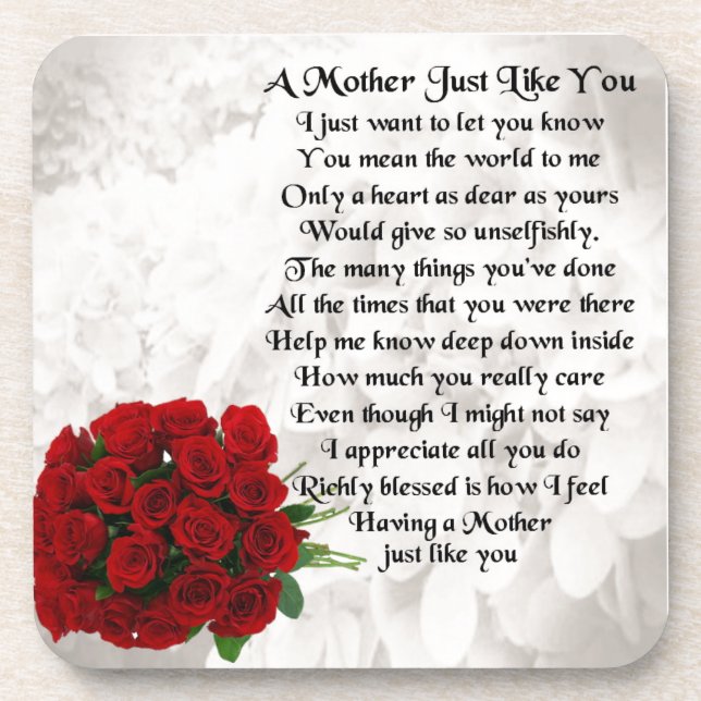Mother Poem  -  Red Roses Design Coaster (Front)