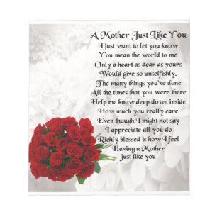Mother Poem  -  Red Roses Design Notepad