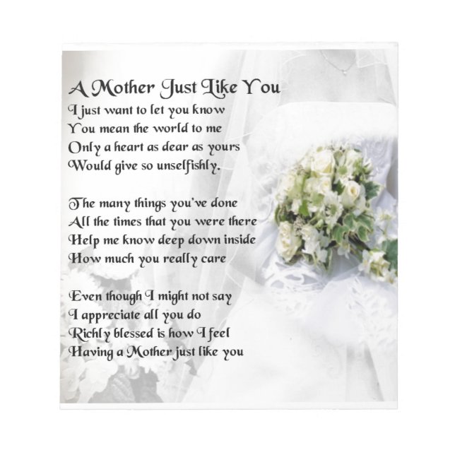 Mother Poem - Wedding Bouquet Design Notepad (Front)